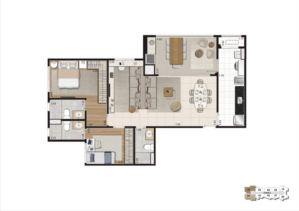 Planta Opção 94m² | Praças da Cidade - Praça Mooca – Mooca - São Paulo - São Paulo Planta Opção 94m² | Praças da Cidade - Praça Mooca – Apartamento na Mooca - São Paulo - São Paulo